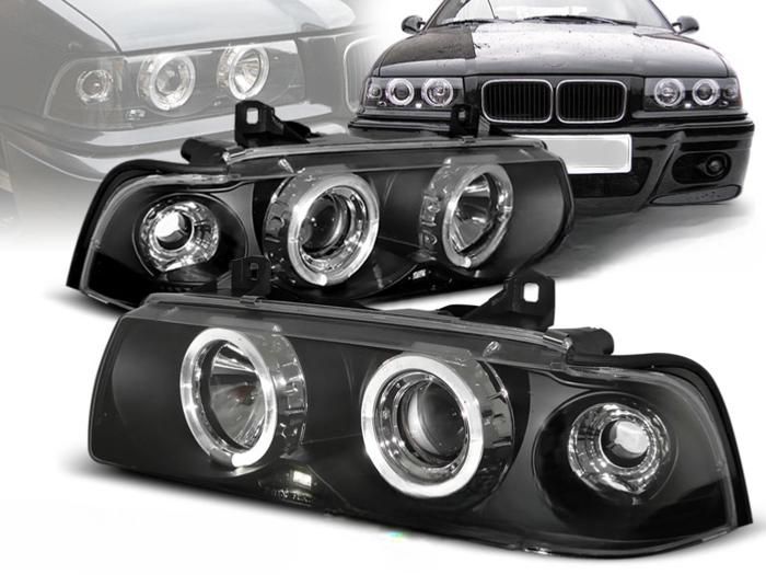 Paire de feux phares BMW serie 3 E36 90-99 angel eyes noir