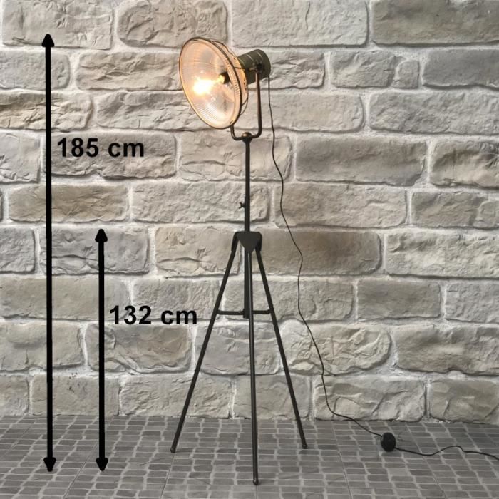 Lampadaire Halogène Lampe Industrielle Fer Globe Verre Strié Ancien 185 cm - 14426-Lampe-Bis