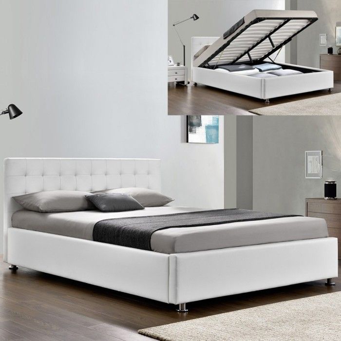 Lit complet sommier relevable + tête de lit + cadre de lit Capitole - Blanc - 180x200