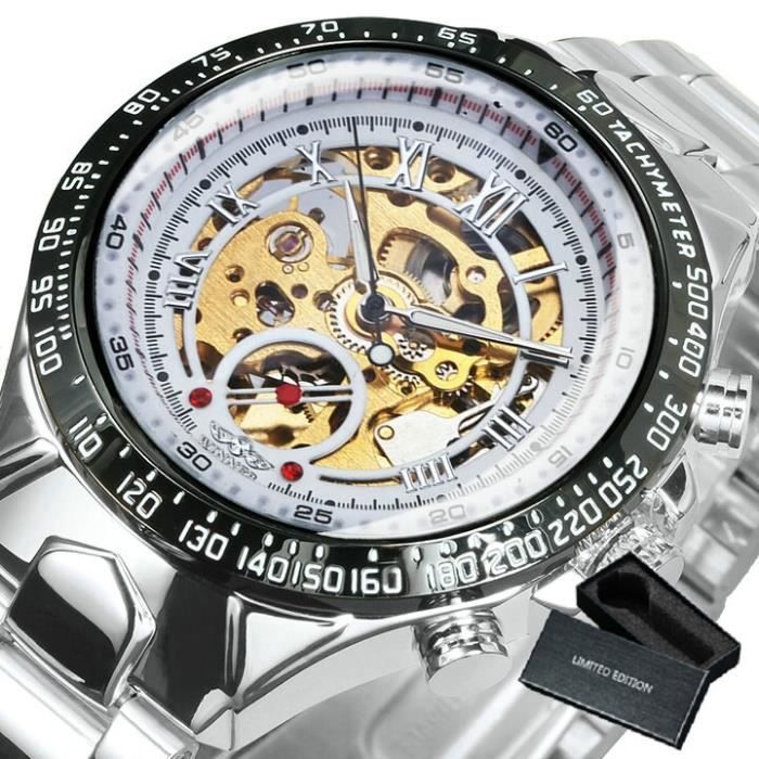 montre squelette en or pour homme, automatique, marque de luxe, Sport, mécanique, en acier inoxydabl BO SILVER WHITE GOLD -HJ069