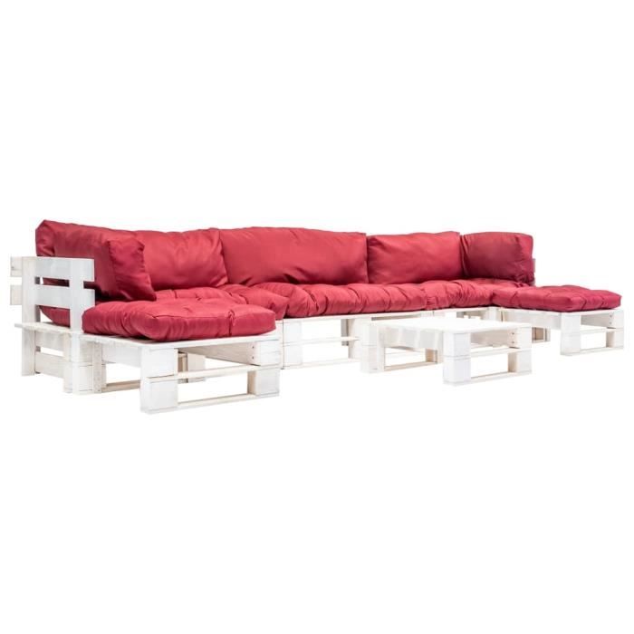 Canapés de jardin palette 6 pcs Bois FSC Blanc