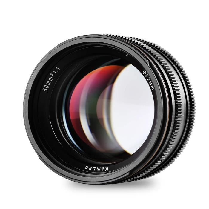 Objectif Kamlan 50 mm - F1.1 APS-C à focale fixe et à grande ouverture, objectif principal standard pour toutes les caméras sans