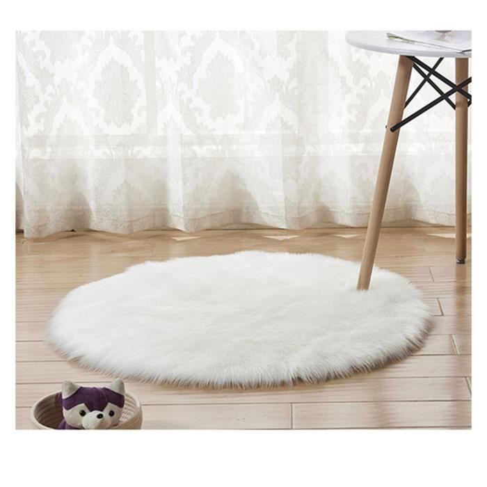 Tapis Rond en Fausse Fourrure, comme véritable Laine Tapis, Man-Made Luxe Laine Tapis de Canapé Coussin Blanc 50*50cm