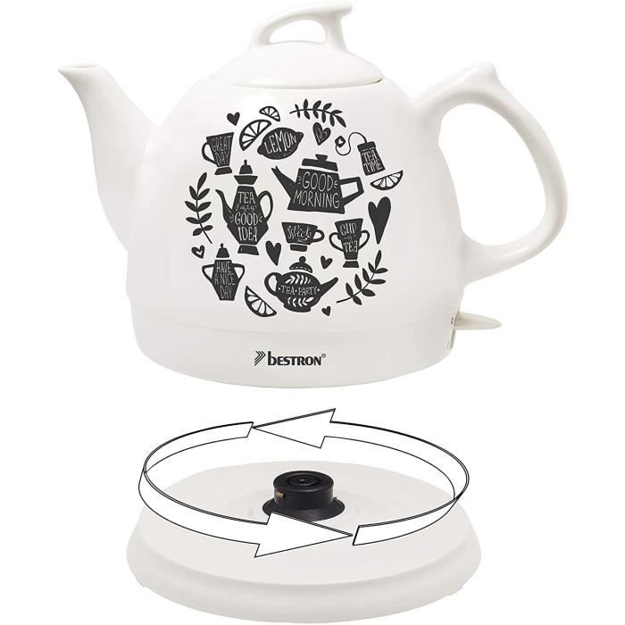 Bestron Bouilloire électrique rétro, 0,8 L, Env. 1800 W, Céramique, Imprimé : Tea Party