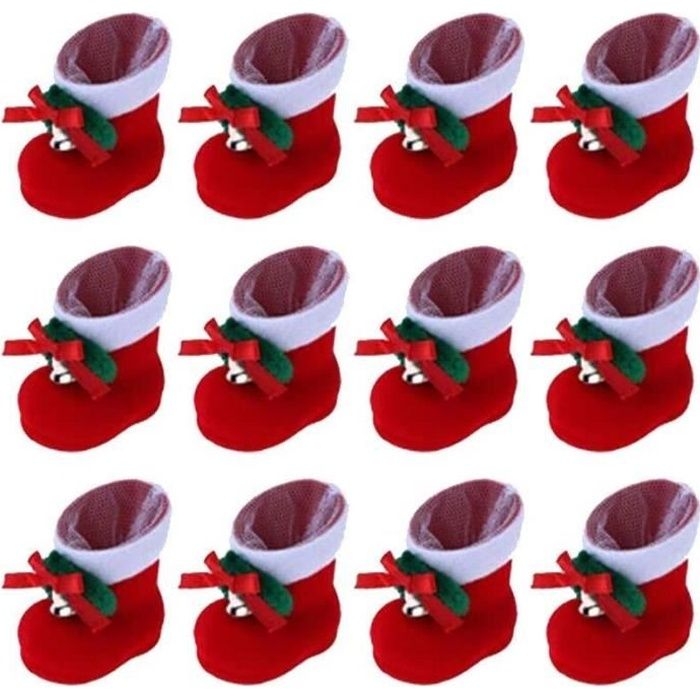 MARSEE Bottes de Bonbons de Noël,12Pcs Chaussette Noel a Suspendre, Botte Noel, pour Cadeau de Noel Décoration (Rouge)