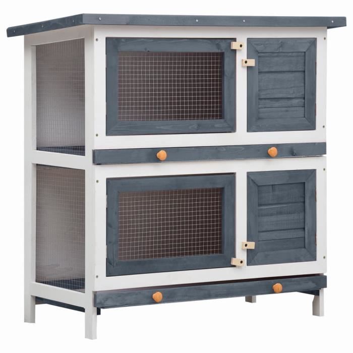 8269®ANI Clapier d'extérieur - Clapier à Lapin, AVEC 4 portes Gris Bois