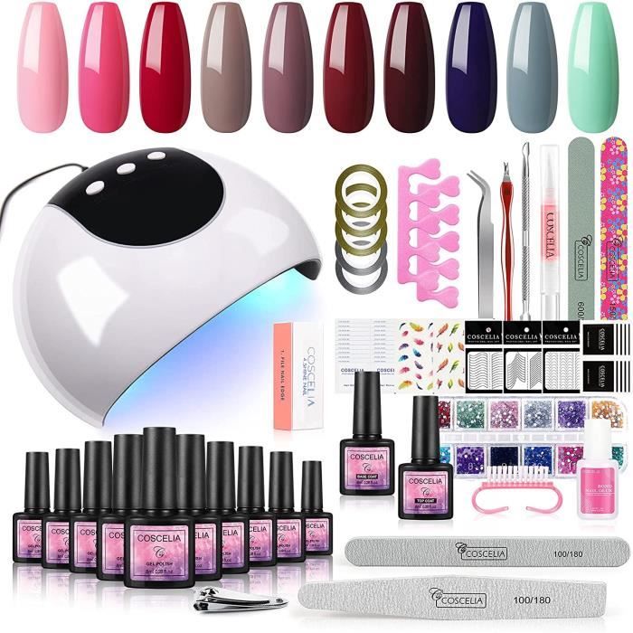 Saintacior 10pc Vernis Semi Permanent Lampe U V Ongle Gel 24W UV-LED Top Coat et Base Coat Gel Kit de Manucure Complet pour D 25