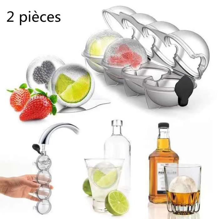 Boîte de moule à glace 4 trous, machine à glaçons, bar, whisky, cercle, cocktail, ustensiles de cuisine (2 pièces)