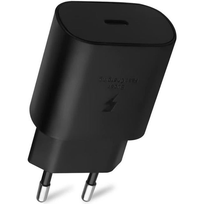 Chargeur Adaptateur 25W Rapide USB-C pour Samsung Galaxy A02s A03s A14 A20e A21 A21s A23 4G-5G - Noir