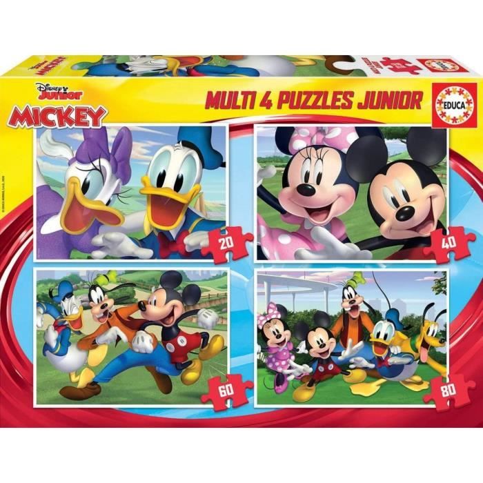 4 Puzzles Disney - Mickey Pluto Minnie Dingo Et Donald 20 - 40 - 60 - 80 Pieces