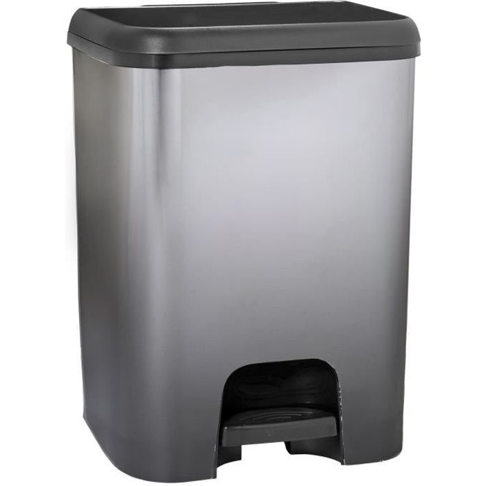 KITCHEN MOVE Poubelle de cuisine à pédale SEATTLE - Plastique aspect métal - 30 l - Noir