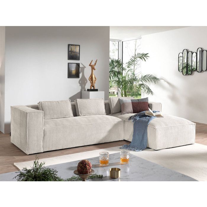 Canapé d'angle 4 places Beige Tissu Contemporain