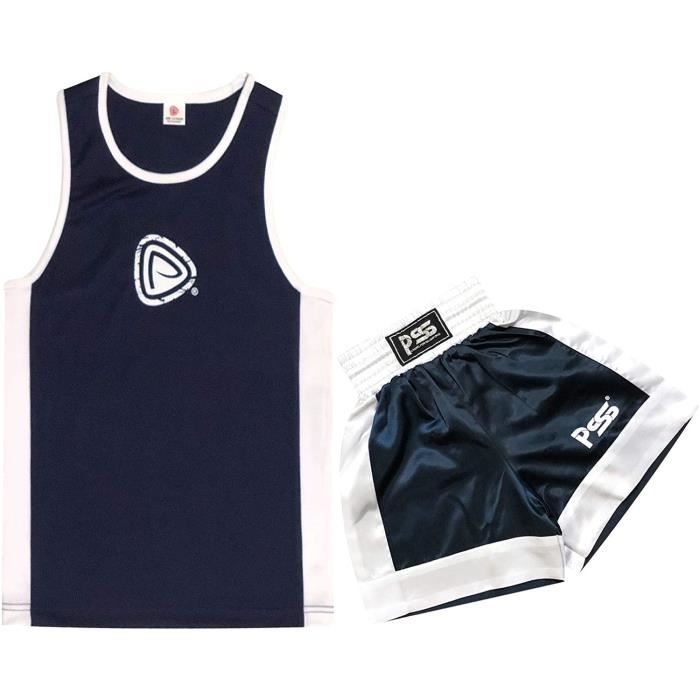Ensemble De Boxe Enfants 3-14 ans 2 Pièces Débardeur + Short Enfant Tenue Boxe Kick-boxing Arts Martiaux - Bleu Marine