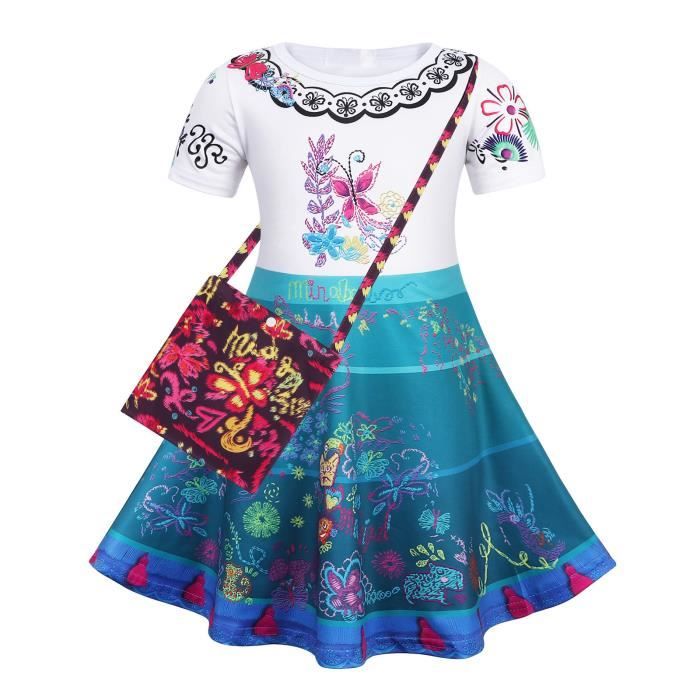AmzBarley Encanto Déguisement Filles Isabela Dolores Luisa Pepa Robe Princesse Vêtements pour Enfants Carnaval Fête Costume avec Sac