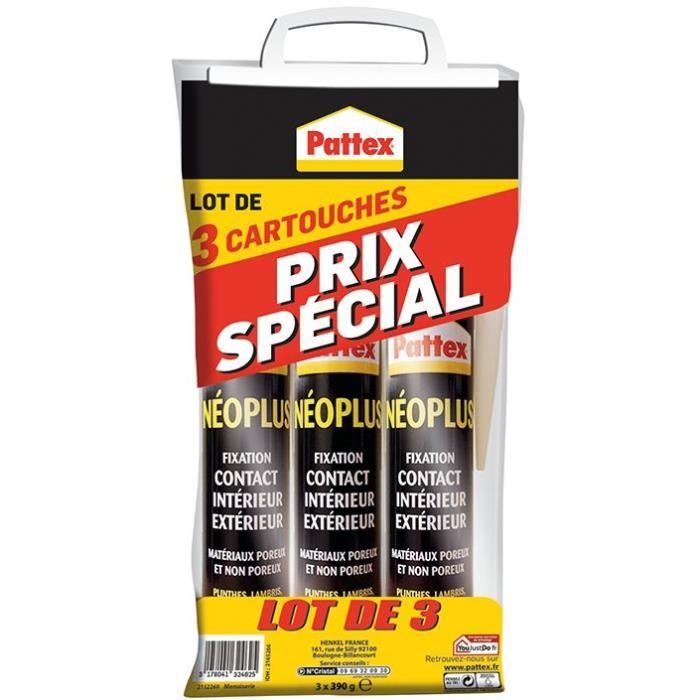 Pattex fixation néo + lot de 3 cart 390g