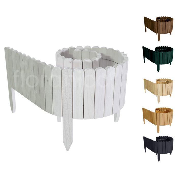 Floranica® Bordure déroulable en bois | 203 cm | Hauteur: 10cm | Couleur: Blanc | délimitation de plates-bandes - imprégnée