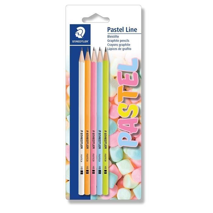 STAEDTLER® Pastel line - Blister 5 crayons graphite assortis(blanc, jaune, orange, rose et bleu)