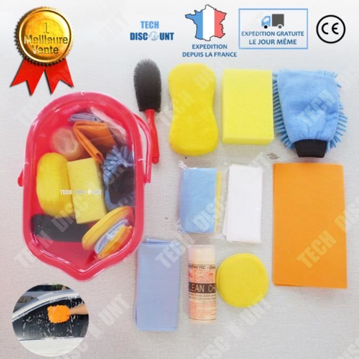 TD® Kit de nettoyage voiture interieur lavage auto extérieur moto camion gant microfibres brosse cirage vitre doux mousse souple