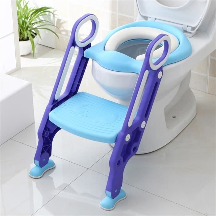 Siège de Toilette Enfant Bébé Marche pliable Réducteur de WC Pot éducatif Lunette douce confortable Bleu-vert VINTEKY®