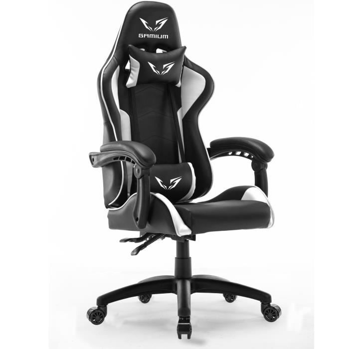 Gamium by WE Chaise Gaming de Bureau Fauteuil Gamer en Cuir PU Conception Ergonomique avec Dossier Inclinable Accoudoirs Rembourrés
