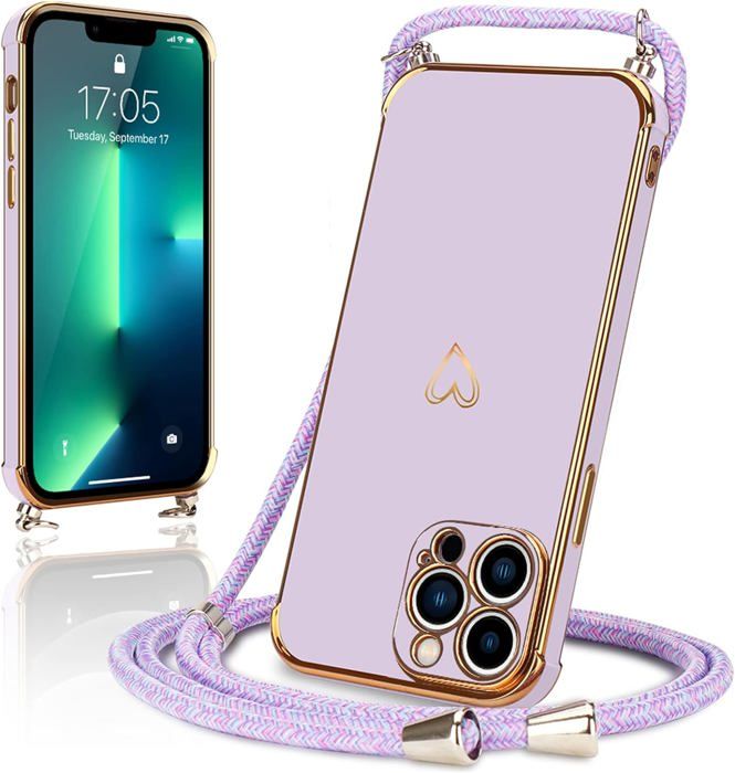 Coque IPhone 16 Pro REKETLE Avec Cordon - Cuir, Portefeuille 3 Cartes, Sangle Réglable Bleu