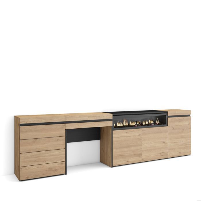 Buffet Bahut 277x35x75 cm Chambre à coucher pièce Cheminée électrique Commode Buffet Coiffeuse Chêne RF3413 Buffet Bahut 277x35x75 cm Chambre à coucher pièce Cheminée électrique Commode Buffet Coiffeuse Chêne RF3413
