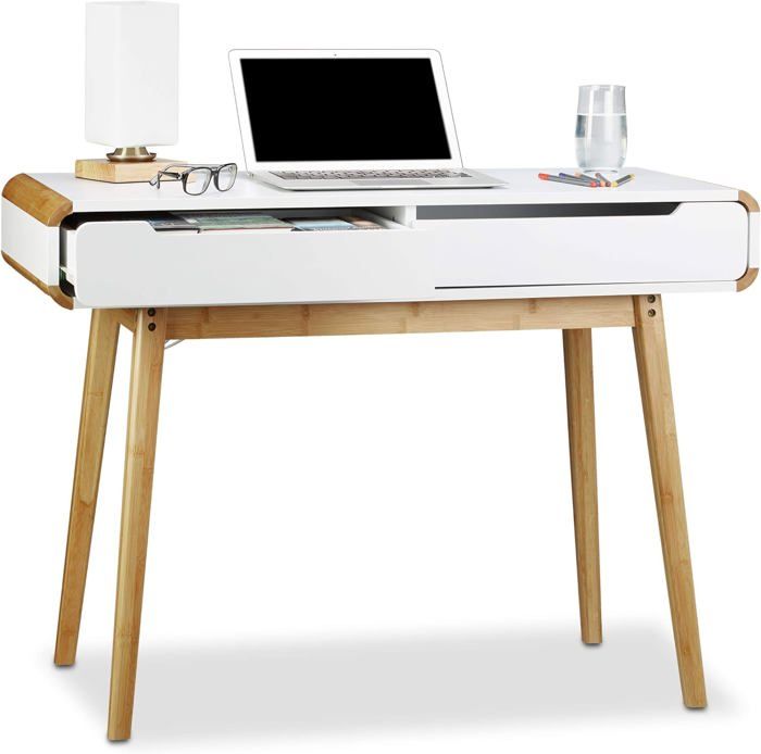 Bureau D'angle Avec 4 Tiroirs En Tissu - Bureau PC, Table De Jeu, Prise Incluse, Marron