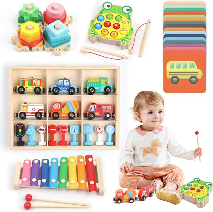 Meilleurs prix pour Jeux Montessori En Bois Enfant 1 2 Ans Ensemble De Jouets Montessori Bébé 12-24 Mois Garcon Fille Jouet Éducatifs,Xylophone,Jouets