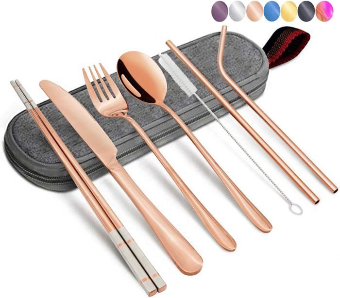 Ensemble de couverts - Ensemble de couverts de voyage et de camping - Ustensiles portables en acier inoxydable 304 avec étui pour d