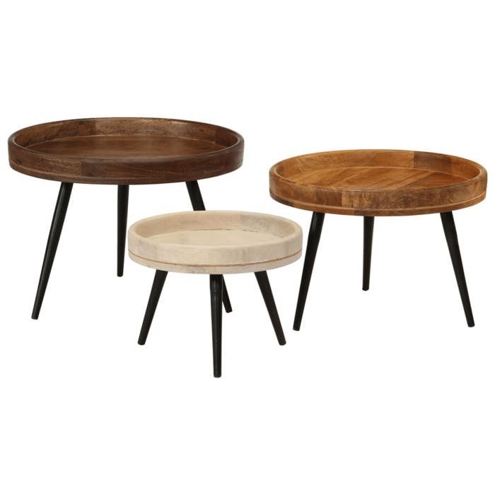 vidaXL Tables Basses Rondes 3 pcs Tables dAppoint avec Pieds Bouts de Canapé Meubles de Salon Salle de Séjour Bois de 352033