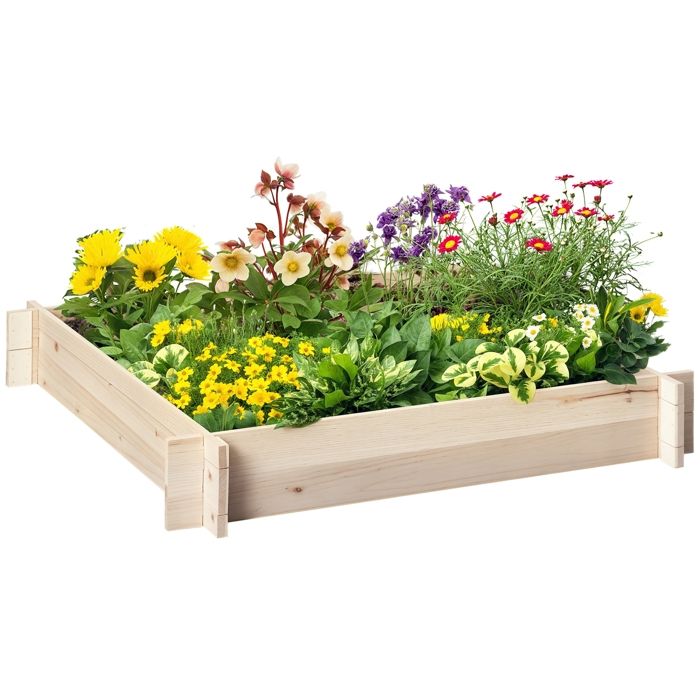 Jardinière - Outsunny - design sans fond - facile à assembler - pour légumes herbes fleurs - en bois massif - bois naturel