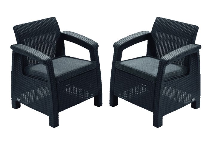 Chaises de Jardin Corfu - Lot de 2 - Gris - Résine Effet Rotin - Ergonomiques et Légères Chaises de Jardin Corfu - Lot de 2 - Gris - Résine Effet Rotin - Ergonomiques et Légères