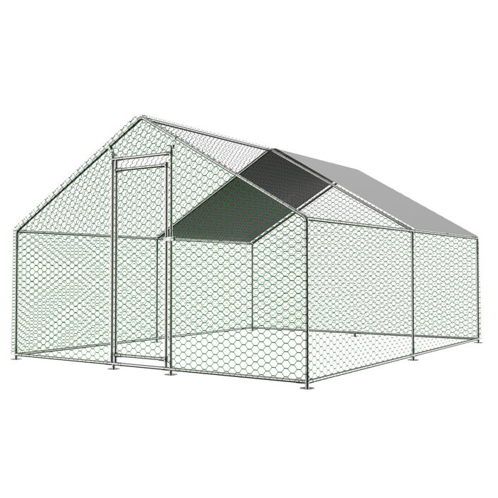 Enclos poulailler 12m² parc grillagé 3x4x2m avec serrure de sécurité et tissu PE imperméable, pour poulets,lapins et petits animaul