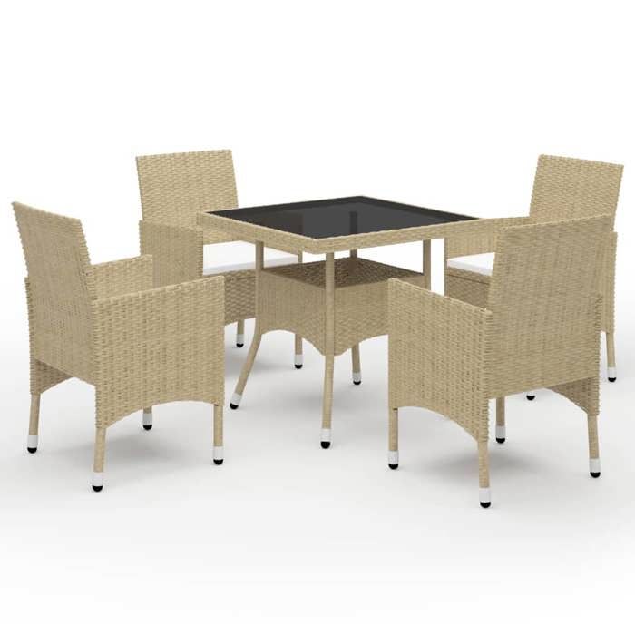 Ensemble à manger de jardin-Meubles dExtérieur 5 pcs Résine tressée et verre Beige