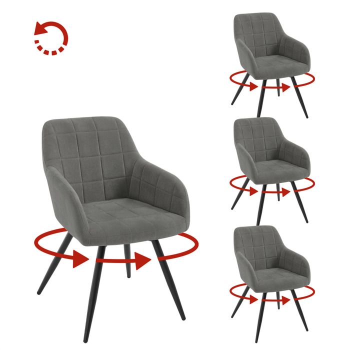 WOLTU Chaise Pivotante Salle à Manger Lot de 4 Fauteuil Velours Pieds en Métal pour Salon Chambre Gris Foncé W0ATT1013-4 WOLTU Chaise Pivotante Salle à Manger Lot de 4 Fauteuil Velours Pieds en Métal pour Salon Chambre Gris Foncé W0ATT1013-4