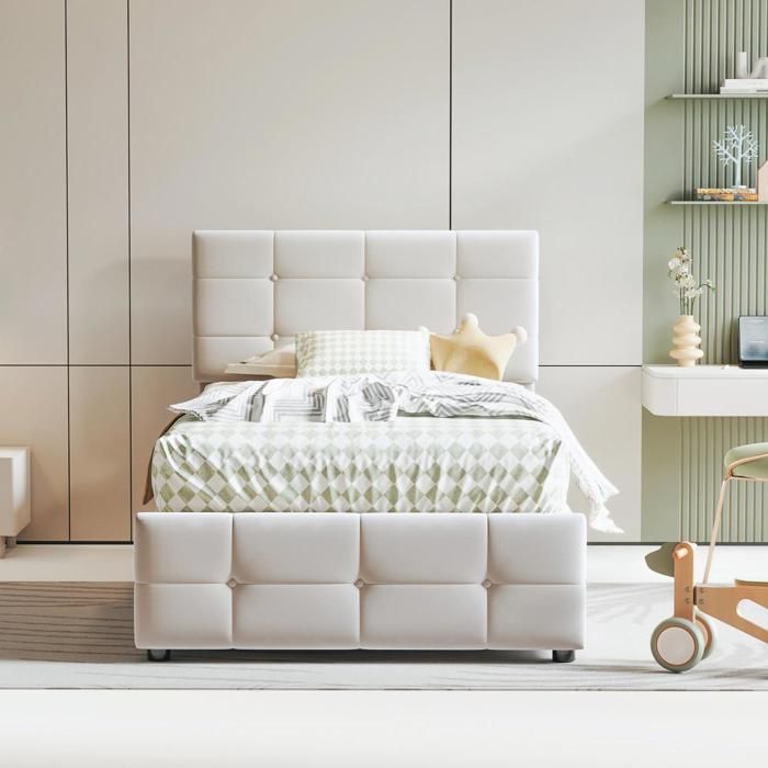 Lit Rembourré 90 X 200 Cm, Lit Coffre Avec LED, Port USB, En Cuir, Gris