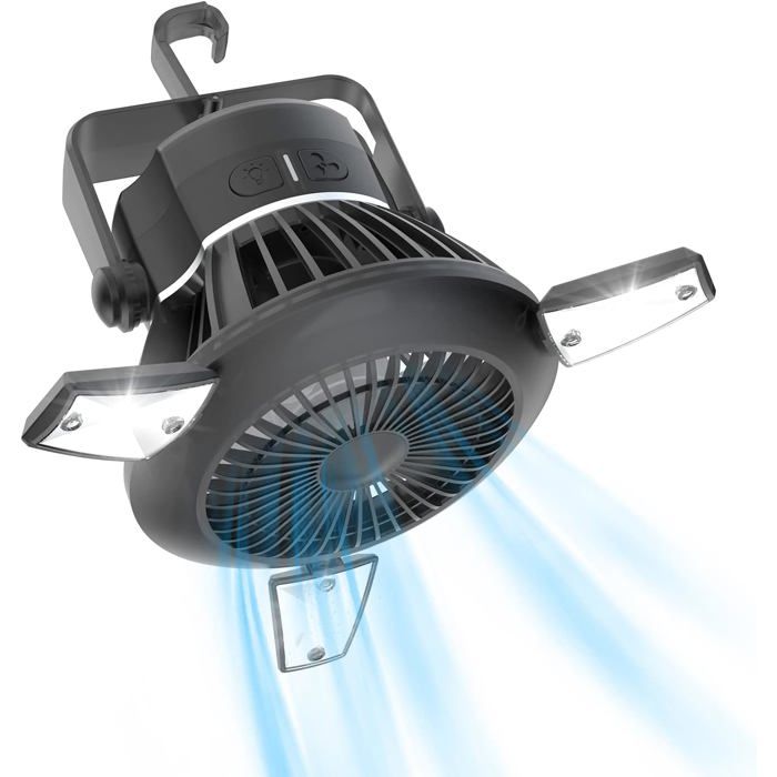 Ventilateur portable - XVX - Ventilateur de camping rechargeable - 4 vitesses - Lanterne LED - Léger et compact - Xvx