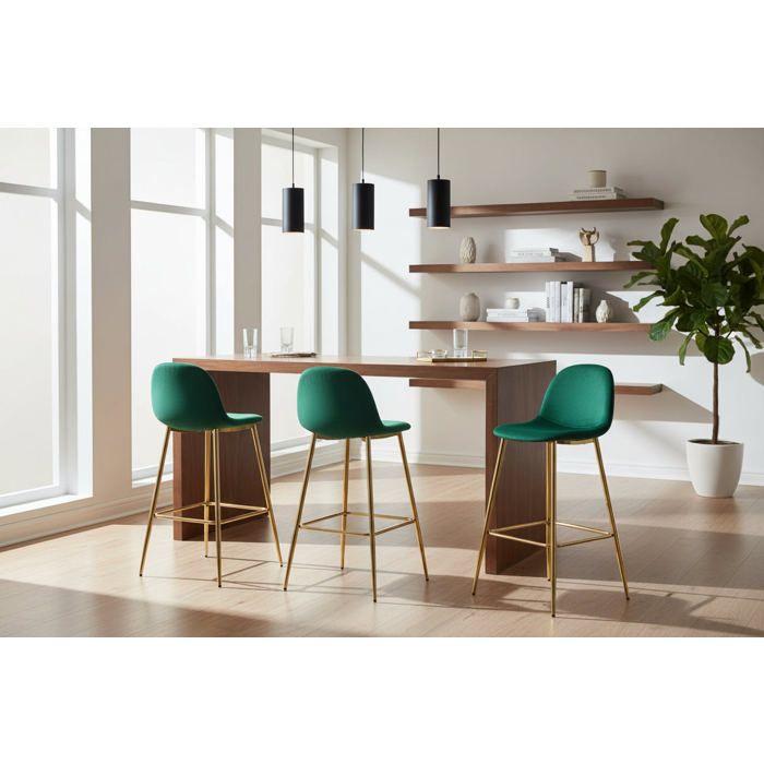 Lot 2 Tabourets de Bar Scandinave Velours Vert Pieds Gold 47 5x43x100cm