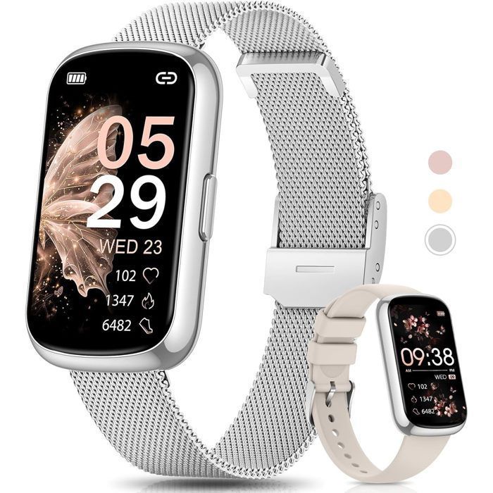 Montre Connectée Femme 1.47 Tracker dActivité 24 Modes Sportifs Suivi Sommei SpO2 Podometre Fonction Féminine IP68 Argent