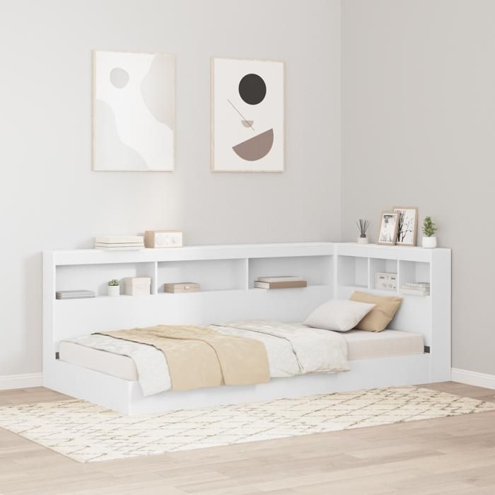 Moderne Tête de lit de rangement - tête de lit en L - Blanc 90 cm Bois dingénierie@FR(4114069)