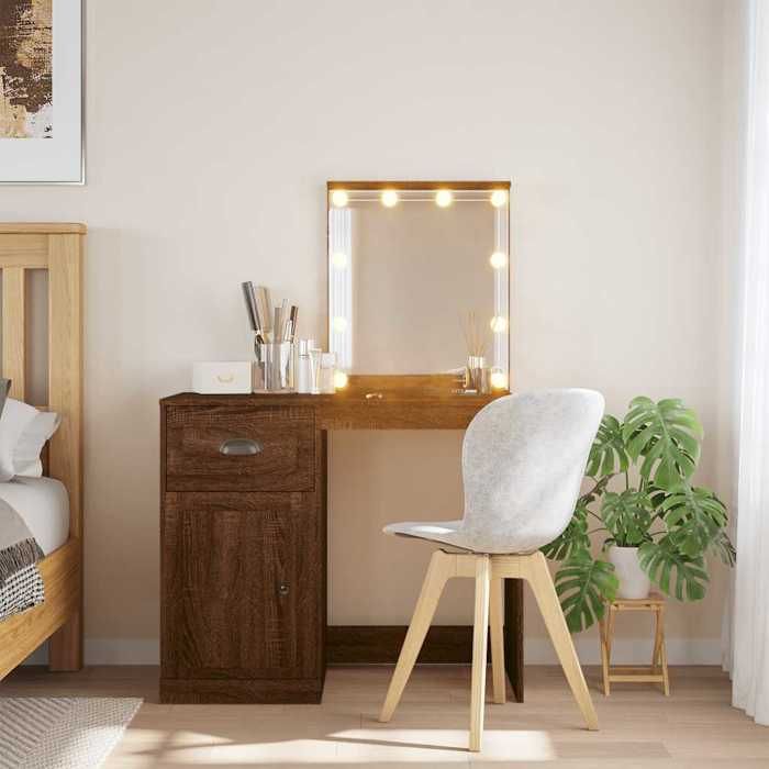 HSF®Coiffeuse Luminosité Réglable placard de rangement chêne marron 90x42x132 5cm Meuble de chambre/Table de cosmétique37693