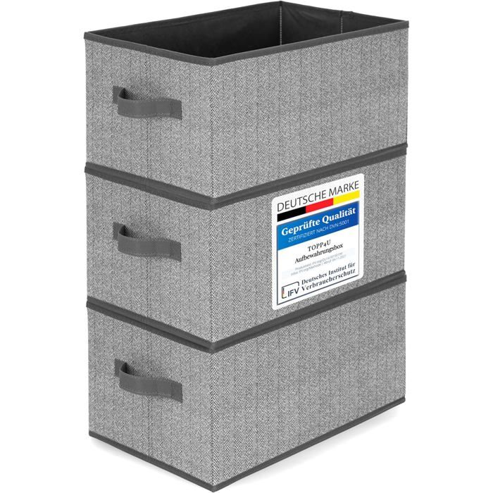 4PCS Boîtes de rangement en tissu 30 x 21 x 18 cm - Boîte de rangement pliable - pour armoire - Boîtes en tissu - Gris/beige
