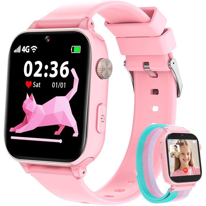 Montre Connectée Enfant 4G Gps Smartwatch Téléphone Pour Filles Garçons Avec Appel Vidéo Sos Podomètre Mode Classe Montre