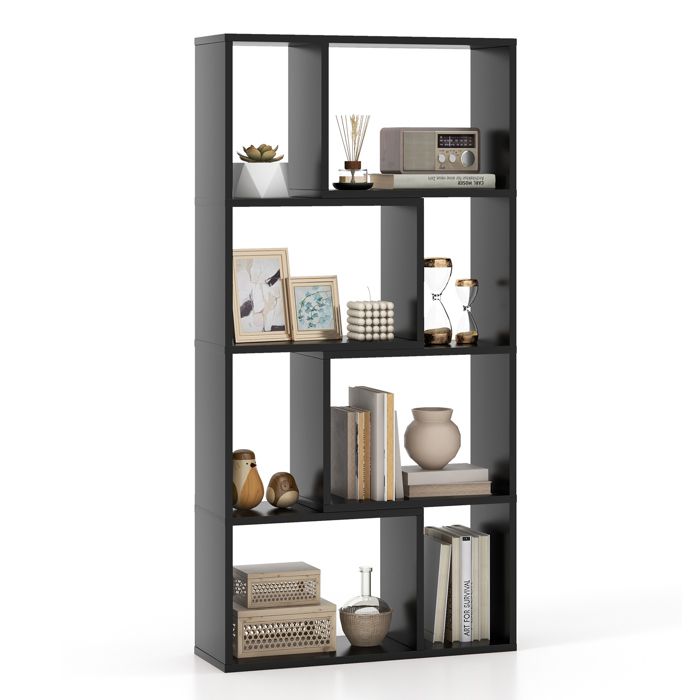 Bibliothèque Design En Forme De S, 4 Niveaux - Dimensions 24x38x118 Cm, En MDF Noir, étagère Murale Décorative Moderne