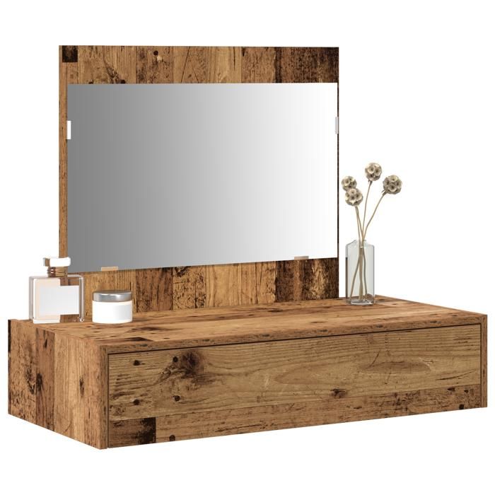 Table de maquillage murale - vidaxl - Grand tiroir - Bois vieilli - 83x40x70 cm - Rangement organisé - Miroir standard