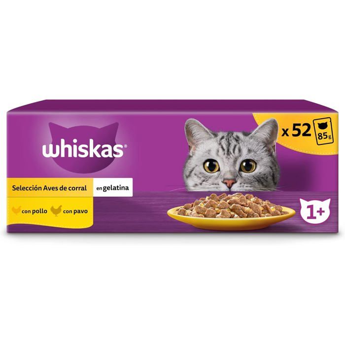 Nourriture Humide - WHISKAS - Oiseaux en Gélatine - 13 x 4 Sachets - 85 g - Pour Chats Adultes