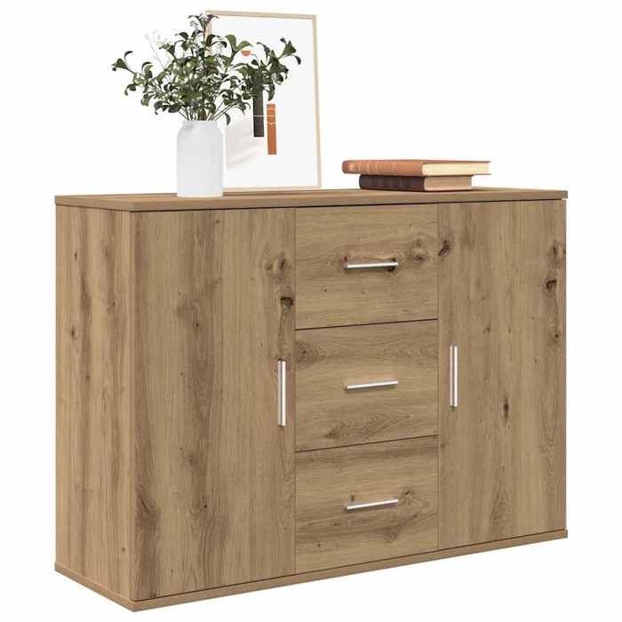 Buffet chêne artisanal - vidaXL - 90x295x65 cm - Bois dingénierie - Métal - Capacité 60 kg - Grand espace de rangement