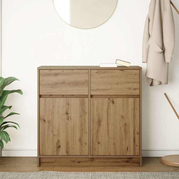 Buffet avec tiroir - vidaXL - Chêne artisanal - Bois dingénierie - 80x34x76 cm - 2 portes - 2 tiroirs