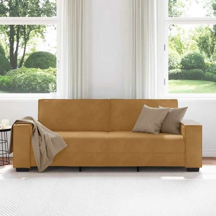 Canapé 3 places en velours - MANGO - 180 cm - Marron - Velours - 220x78x84 cm - Accoudoirs larges
