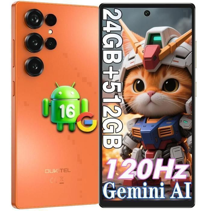 OUKITEL C66 Smartphone 24GO+512GO/1TB 673 120Hz 5000mAh 64MP Étanche Android 16 Telephone Portable 4G Fingerprint/NFC/GPS Orange